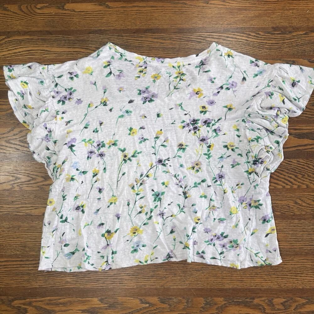 Loft Linen Floral Crop Top Ruffled Short Sleeve 100# Linen Women’s Size XL - Picture 4 of 7